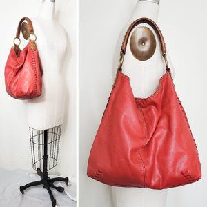 Lucky Brand Womens Vintage Inspired Red Leather Hobo Shoulder Bag Purse